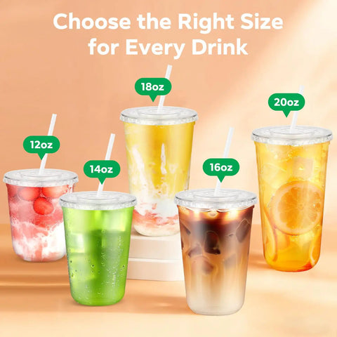 Clear 12 Oz Cups With Lids And Straws 50 Pack For Iced Coffee Smoothies Milkshakes Juices To Go Durable BPA Free PET Plastic Party Ready For Home Office BBQs And Travel