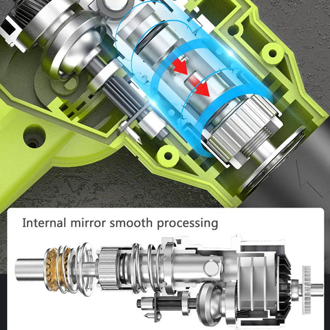 Close-up view of internal mechanism of Built Tough Cordless Drill Hammer Screwdriver Industrial Power Tool Combo Set showing smooth processing.