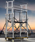 Beefy Electric Scaffolding Lift Platform Heavy Duty Galvanized Steel Mobile Aerial Work Cart with a raised structure and swivel casters.