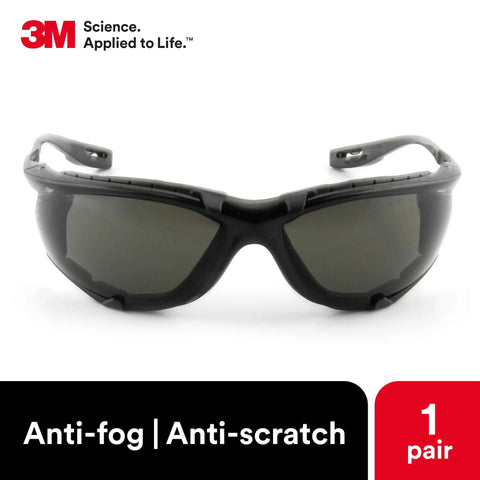 Virtua CCS Safety Glasses With Anti Fog Lens, Gray Lens, Black Frame, Wraparound Eye Protection displayed on white background