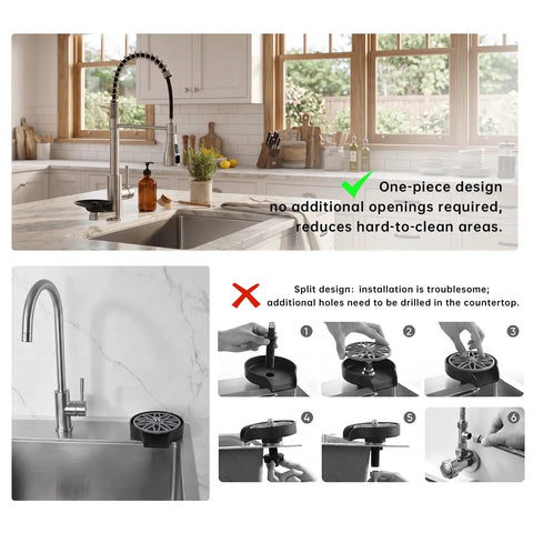 Kitchen Faucet with Glass Rinser & LED Temperature, Pull Down Sprayer in a modern kitchen with a one-piece design.