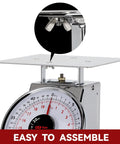 Close-up of 44 Lbs Stainless Steel Mechanical Kitchen Scale Built Like A Tank For Precise Portion Control Heavy Duty Produce Scale