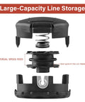 Exploded view of Three Pack Universal String Trimmer Head Fits Echo Speed Feed 400 And More Weed Eater Three And Three Quarter Inch Diameter M10 By 1.25 Bolt For SRM230 SRM225 SRM210 PAS210 PAS230 PAS260 Shindaiwa T195S T220 T222 T230 T231 Straight Shaft, showing line storage components and spring.