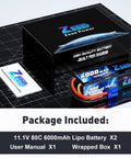 Package of 11.1V 6000mAh 80C 3S LiPo Battery Pack With EC5 Connector, including user manual and wrapped box for RC vehicles.