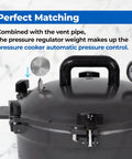 Pressure Regulator Weight And Vent Pipe Replacement Kit For Large Capacity Pressure Cookers And Canners Compatible With 10.5 To 41.5 Quart Models 910 915 921 925 930 941 displayed on pressure cooker lid.