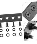 1 Set Barn Door Track Connector For Heavy Duty Sliding Hardware Kit, Plug And Play Easy Installation And Seamless Connection, Replacement Track Adapter, Durable Metal Construction For Smooth, Reliable Barn Door Operation And Quick Repairs. Black metal connector, screws, and washers shown in detail.
