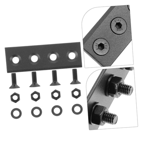 1 Set Barn Door Track Connector For Heavy Duty Sliding Hardware Kit, Plug And Play Easy Installation And Seamless Connection, Replacement Track Adapter, Durable Metal Construction For Smooth, Reliable Barn Door Operation And Quick Repairs. Black metal connector, screws, and washers shown in detail.