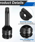 Torx Bit Socket T52 Six Point One Half Inch Drive For Impact Tools Chromoly Steel Heat Treated Includes Cotter Pin And O Ring Ideal For Power Drill Drivers Garage And Workshop Adapter