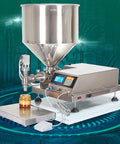 Rock Solid Automatic Liquid Filler Machine With Dripless Stainless Steel Nozzles Smart Touchscreen Control For Honey Oyster Sauce Jam And Butter Packaging, stainless steel design with 40L hopper.