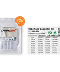 Product packaging of 0603 SMD MLCC Capacitor Kit 320 Pieces 16 Values From 10pF To 22uF 6.3V To 50V Ceramic Assortment For Circuit Prototyping And PCB Projects Great For Hobbyists And Pros