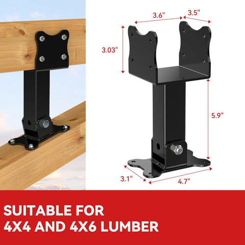 Heavy Duty Pergola Roof Riser Brackets Kit Adjustable Angle 304 Stainless Steel Weatherproof Black Powder Coat For Patio Cover Gazebo Roof Support Beefy Beam Brackets Easy Mount