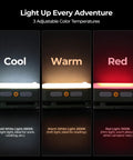 Movable Area Light For Camping And Emergencies Rechargeable 3200mAh Lantern With IP65 Waterproof Design showing three color temperatures