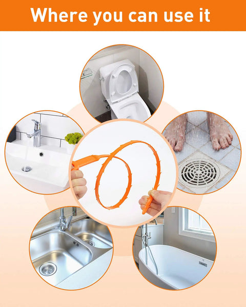 25 Inch Drain Snake Six Pack Hair Clog Remover Tools for Shower Kitchen Sink Bath Tub Plastic Auger Cleaners Clear Hair Clogs