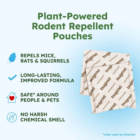 Vamoose Plus Peppermint Oil Mouse Repellent Pouches give mice the boot with plant powered scent barrier packs.