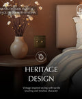 Bulletproof Quality Solid Brass Rotary Dimmer Switch Featuring UL Certified Safety Ratings 100 Percent Pure Core And No Sweat Wiring Job For Upscale Home Decor Projects That Gotta Feel Premium mounted beside a vase on a nightstand.