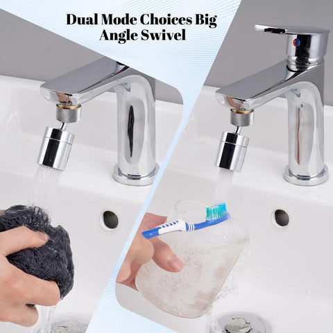 Dual Function Chrome Kitchen Faucet Aerator With 360 Swivel Spray in use with sponge and toothbrush