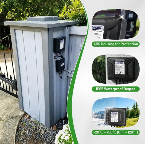 Plug And Play 24V Power Supply Transformer With Backup Battery Charger And Solar Controller IP65 Waterproof 100 240 VAC To 24V DC For gate opener on fence post
