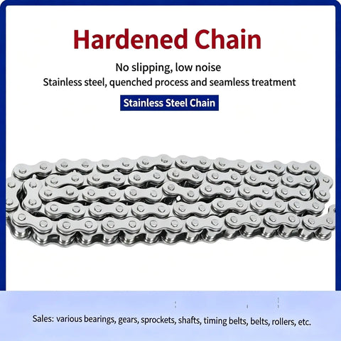 Premium 08B Stainless Roller Chain With Single Strand Design, ideal for industrial conveyor systems, showing stainless steel links.