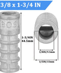 Front and side view of a 3/8 x 1-3/4 inch zinc alloy lag shield anchor with measurements shown, part of 28 Pack Three Eighths By One And Three Quarters Inch Lag Shield Anchors Zinc Alloy Concrete Anchors For Solid Concrete And Stone Cinder Block Fasteners Heavy Duty Lag Shields For Secure Mounting.