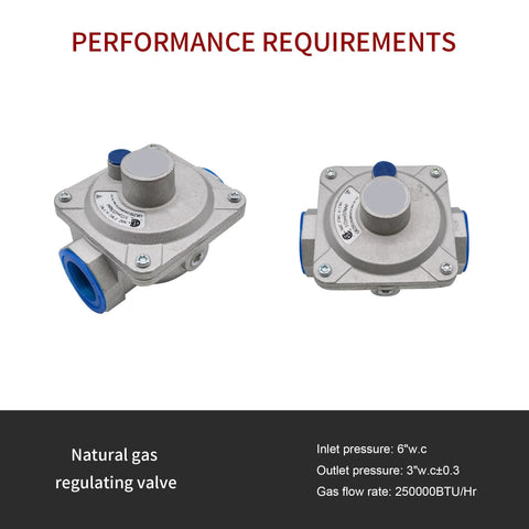 Natural gas pressure regulator, Amazon, silver metal, 1 in inlet/outlet; two units shown