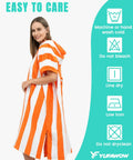 Hooded Surf Poncho Towel For On The Go Privacy Women Men Changing Robe with orange stripes side view, easy to care instructions