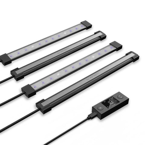 Four 11 Inch Targeted Spectrum UV LED Grow Light Bars With 365nm And 395nm Diodes, 4-Bar Lighting Kit With Digital Dimming Controller
