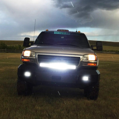 Truck with 20Inch 420W LED Light Bar Triple Row Flood Spot Combo for Off Road Trucks SUVs ATVs UTVs Vans Campers Boats Roof Bumper