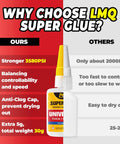Heavy Duty Clear Thick CA Glue Instant Bond For Plastic Ceramic Leather Metal Glass Wood And Shoe Soles Ultra Fast 10 To 50 Seconds Cure Strong Oily Liquid Adhesive For Quick Repairs, 30g bottle with product comparison chart.
