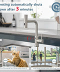 Slick Hands Free Kitchen Sink Faucet With Pull Down Sprayer And Waterfall Flow Featuring 360 Degree Swivel Design And No Sweat Auto Shut Off Feature For Everyday Home Cooking Tasks shown with automatic shutoff timer.