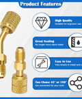 R410A Mini Split Adapter For Gauges, 5/16 To 1/4 SAE Fittings With Straight And Angled Vacuum Ports, Brass Material
