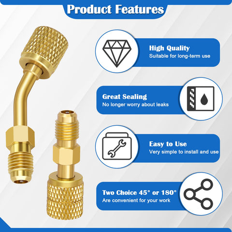 R410A Mini Split Adapter For Gauges, 5/16 To 1/4 SAE Fittings With Straight And Angled Vacuum Ports, Brass Material