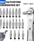30in1 Right Angle Screwdriver Kit With 36-Tooth Mini Ratchet Wrench For Tight Spots And Tight Corners, tool bits displayed