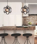 Farmhouse Black Globe Cage Pendant Light With Industrial Rustic Metal Look over kitchen island