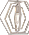 Close-up of Holly One-Light Indoor Pendant in Brushed Nickel Finish, hexagon design, 15-inch, sloped ceiling compatible ceiling light.