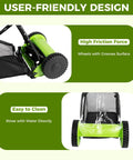 12 Inch Push Reel Lawn Mower With Adjustable Cutting Height From 0.67 To 1.3 Inches And 5 Blade Power For Effortless, Clean Cuts And Quick Yard Maintenance On Weekends, green wheels and grass bag