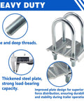 Heavy Duty Trailer U Bolt Kit For 3500 Lb Axles Two Three Eighths Inch Round Eight Piece Set highlighting U-bolts and steel plate