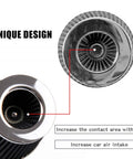 Top view of Universal Clamp On Air Intake Filter Kit for cars and motorcycles, showing filter design and air increase detail.