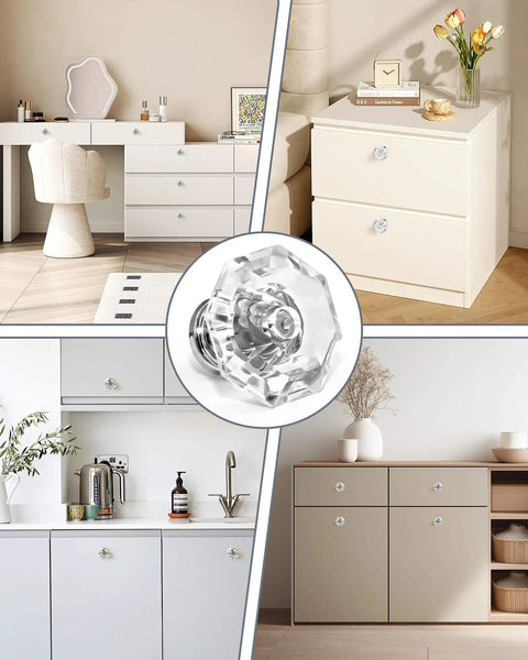20 Pack Acrylic Drawer Cabinet Knobs Pulls With Three Size Screws Diamond Shaped Crystal Glass 28mm Dresser Handles