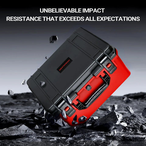 Waterproof Hard Case For M18 Cordless Tire Inflator 2848-20, shown with impact resistance on rocky surface