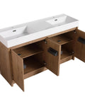 Top Shelf Heavy Duty Sixty Inch Bathroom Resin Sink With Slick Modern Countertop Basin Waterproof Finish No Hassle Setup For Contemporary Home Renovations And Style Boosters with dual sinks and wooden cabinets.