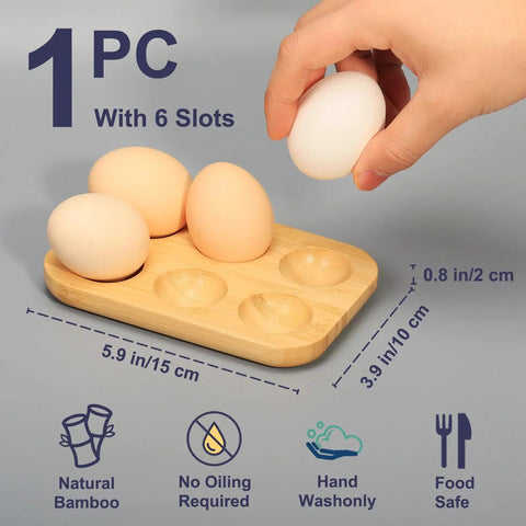 Organic Bamboo Deviled Egg Platter Featuring Six Secure Grid Wells For Fridge Storage And Kitchen Countertop Use with eggs