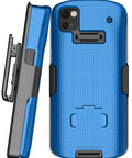 Kickass Protective Kickstand Case And Ratchet Holster Combo For Zebra TC53 TC58 in fresh blue with swivel belt clip and textured finish.