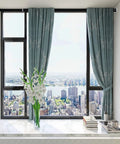 Heavy Duty Tension Curtain Rod 43 To 162 Inches No Drilling Adjustable 1.26 Inch Diameter For Large Curtains In Windows Doors Bathrooms And Outdoor Spaces Black installed on large window with view