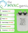 10 MFD AC Capacitor Dual Run Oval Start Capacitor 370V 440V For Air Conditioner Condenser Heat Pump And Fan Motor 10uF