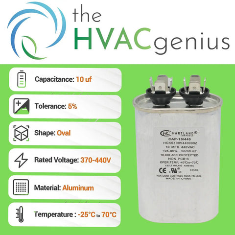 10 MFD AC Capacitor Dual Run Oval Start Capacitor 370V 440V For Air Conditioner Condenser Heat Pump And Fan Motor 10uF