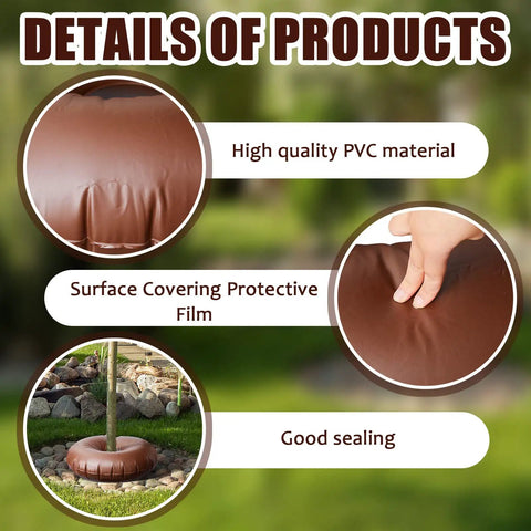 Close-up of 8 Pack 15 Gallon Tree Watering Bags With Slow Release Rings, highlighting PVC material, surface cover, and sealing.