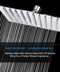 8 Inch Stainless Steel Rain Shower Head With High Flow Output, Square Rainfall Design, High Pressure Performance For An Epic Spa Like Shower, Chrome Finish, Durable Solid Metal Construction For Lasting Use.