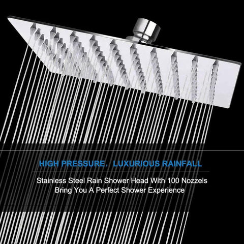 High Pressure Shower Head With Hose And Handheld Spray 8 Inch Chrome Rain Face With 100 Silicone Nozzles flowing water
