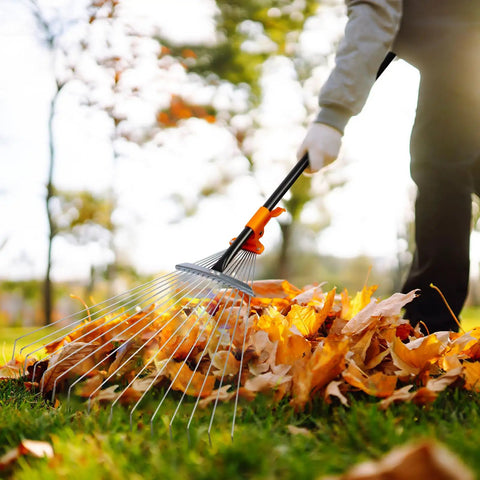 Long Handle Leaf Rake For Lawns With Adjustable Head 61 Inch Heavy Duty Rake Made From High Carbon Steel Tines Zinc Plated For Rust Resistance Ideal For Leaves Cleanup And Yard Work