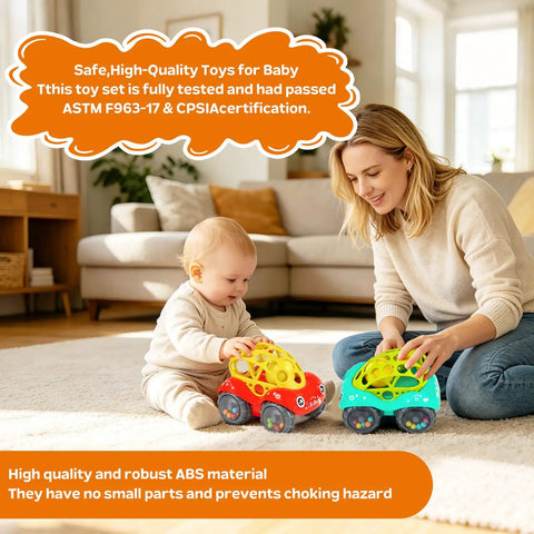 Mother and baby playing with Built To Last Toddler Car Toys Set For Ages 1 To 5 Easy Grip Geometric Cars
